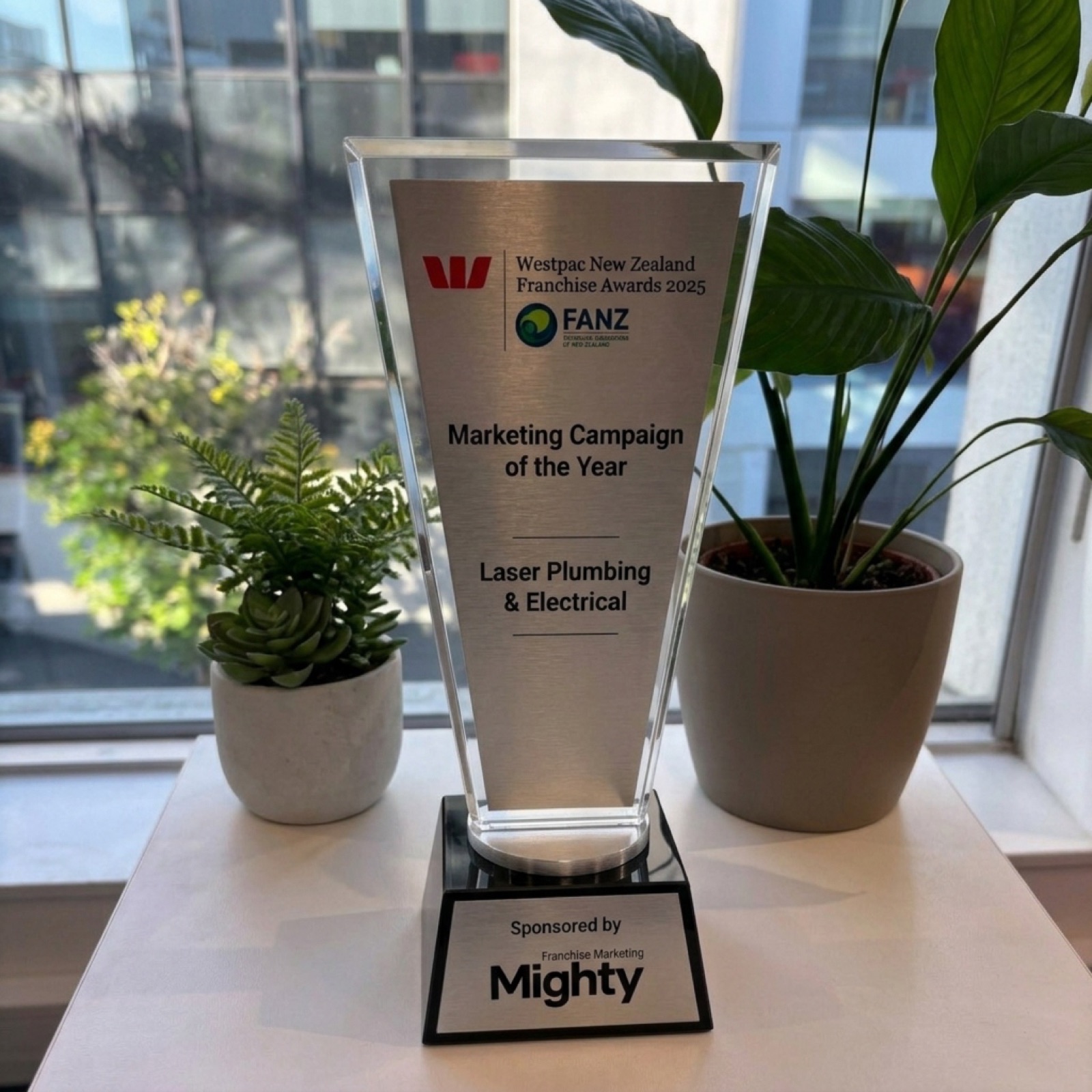 Laser's Marketing Campaign of the Year trophy, 2025 Westpac New Zealand Franchise Awards