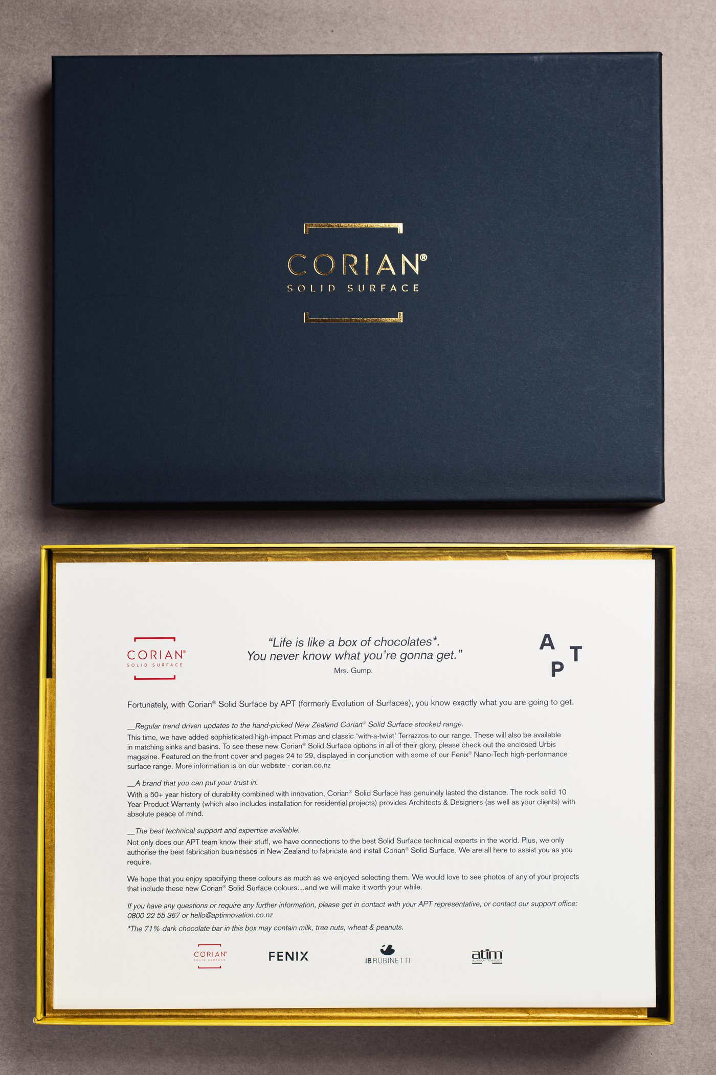 The Corian box with its letter