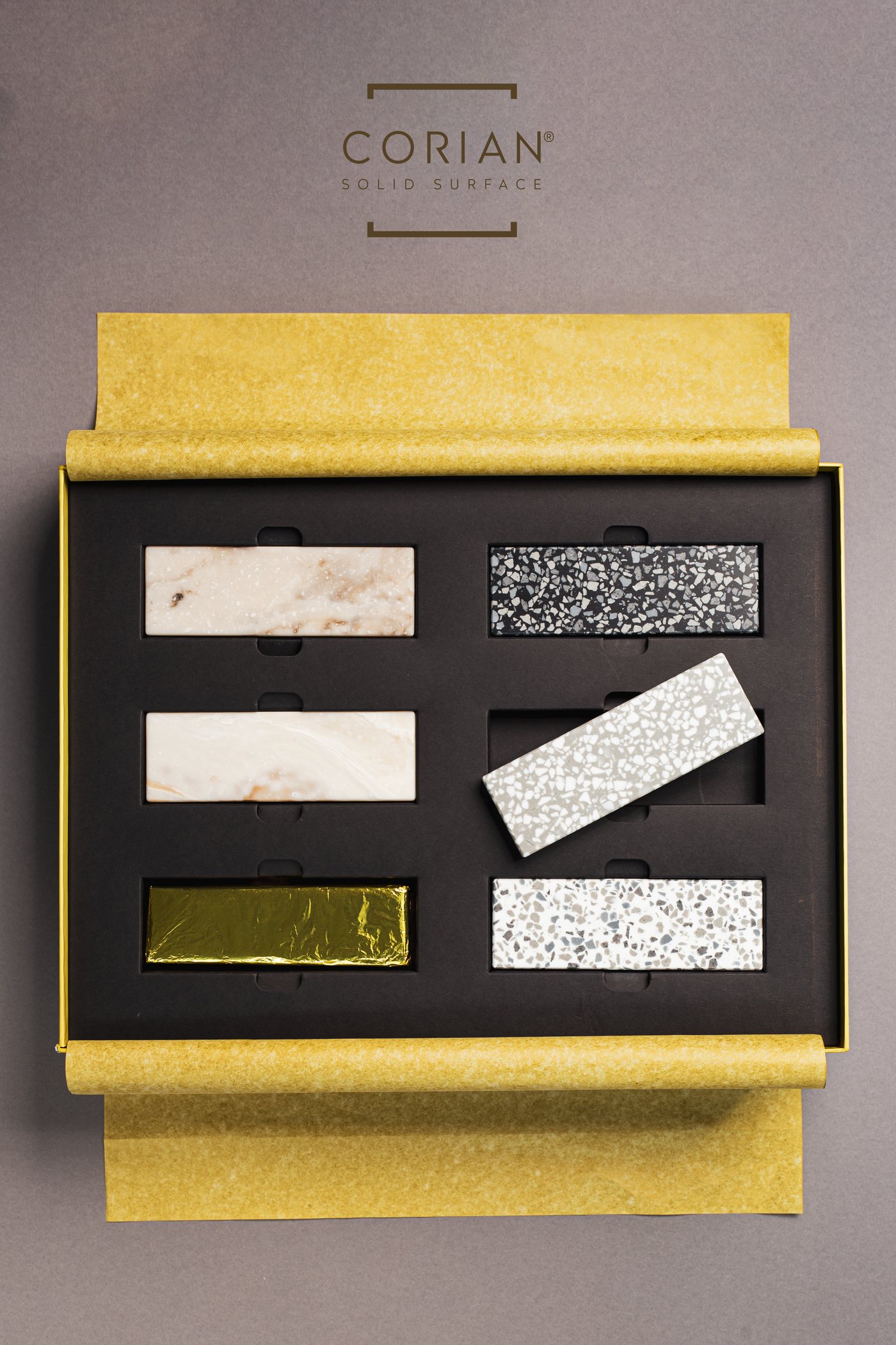 Corian Terrazzo samples in the box