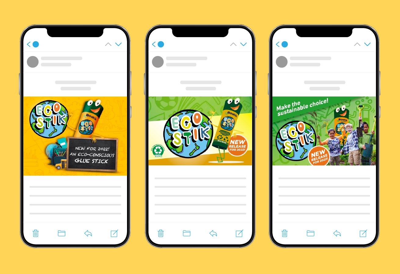 EcoStik social posts on three phones
