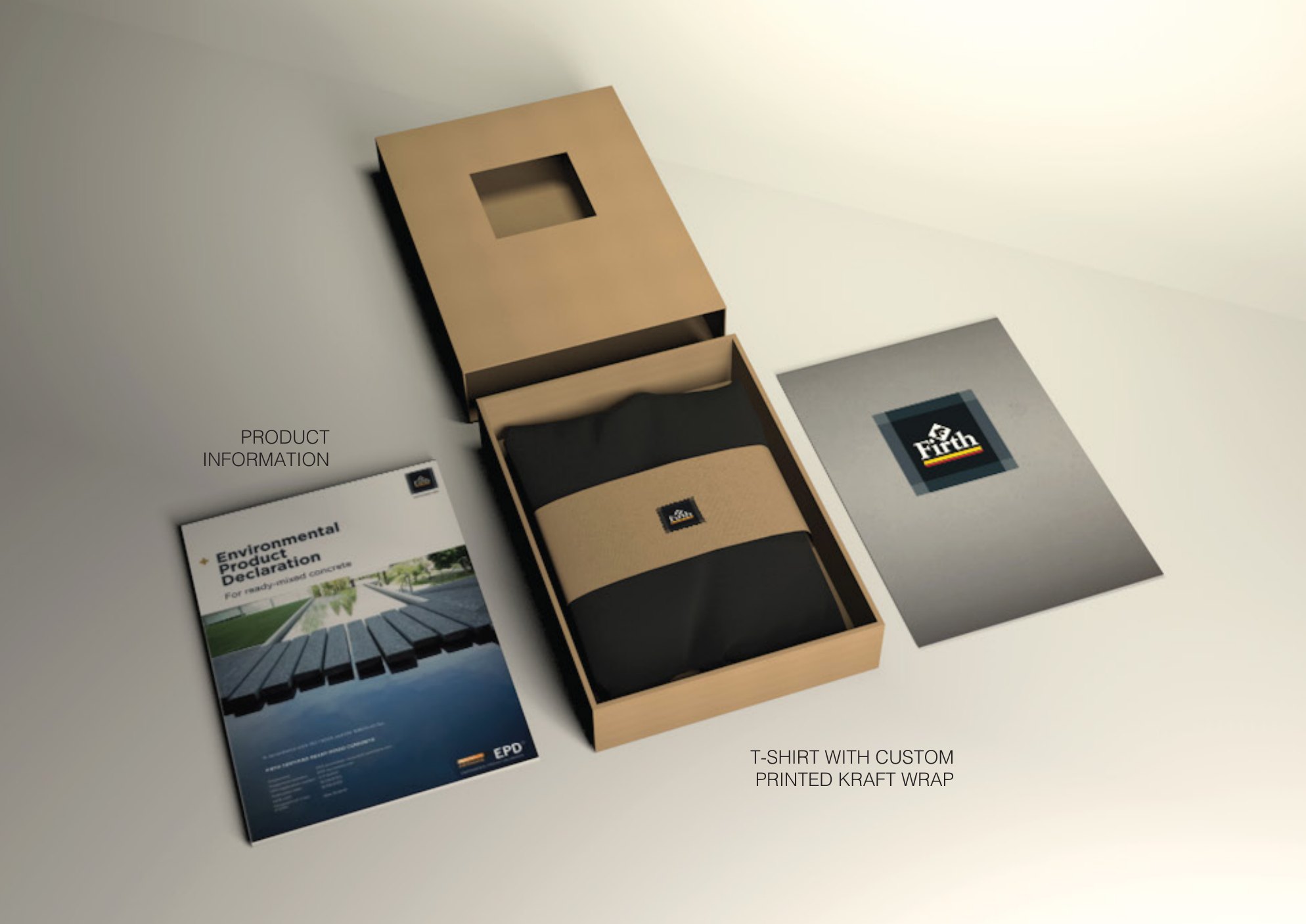 Internal launch kit concept with a kraft box, T-shirt and product information