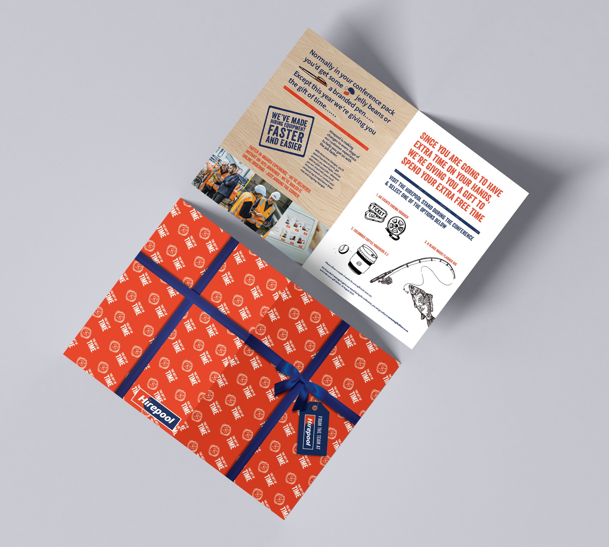 A wrapped Hirepool gift with its card