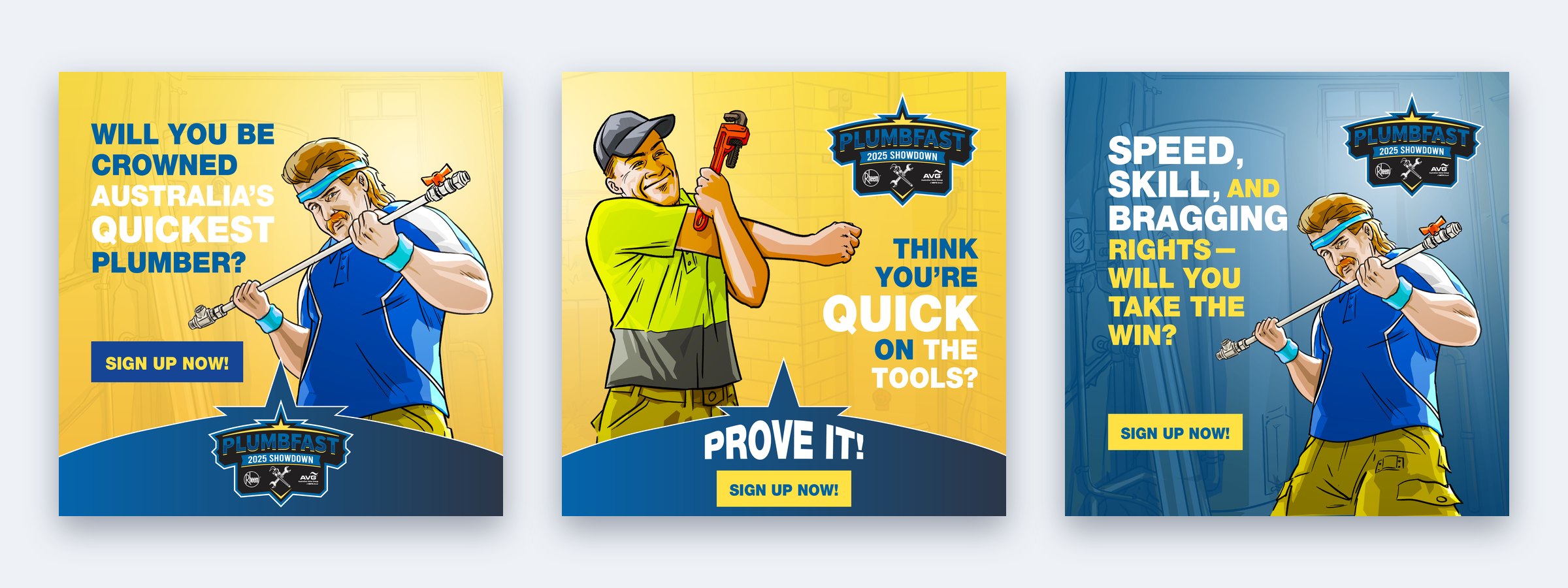 Three Plumbfast 2025 Showdown social ads