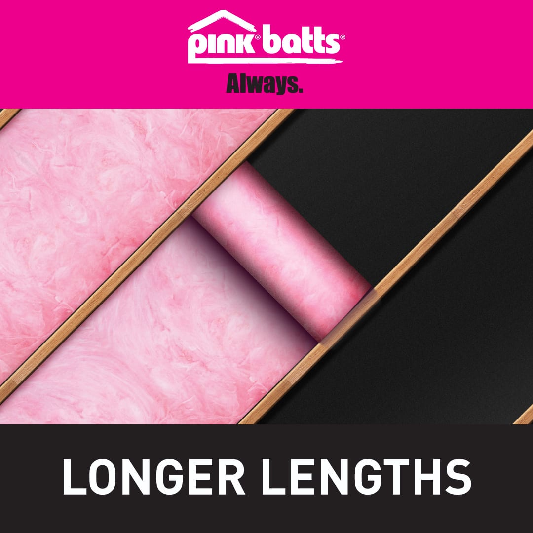 Pink Batts social tile with the blanket rolled out between studs