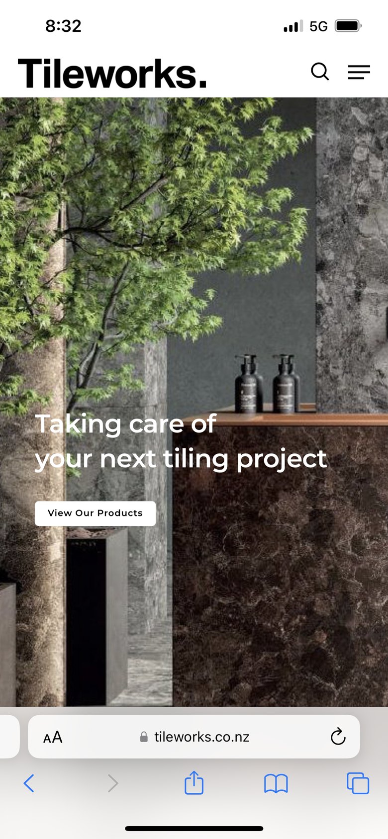 A Tileworks product page on a phone