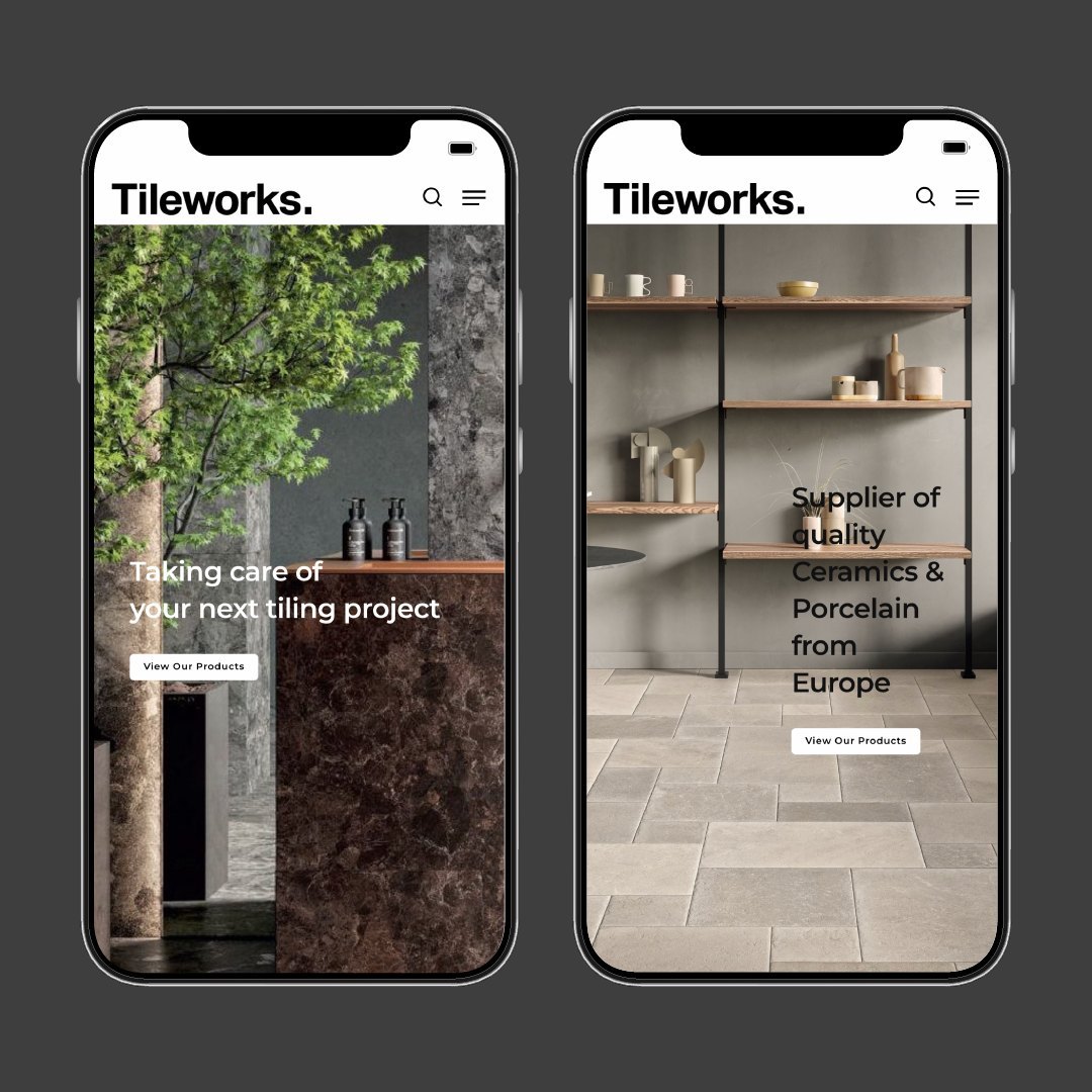 The Tileworks website on two phones